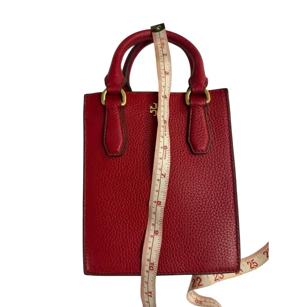 Tory Burch Blake Red Pebbled Leather Mini Shopper Tote Crossbody Shoulder Bag